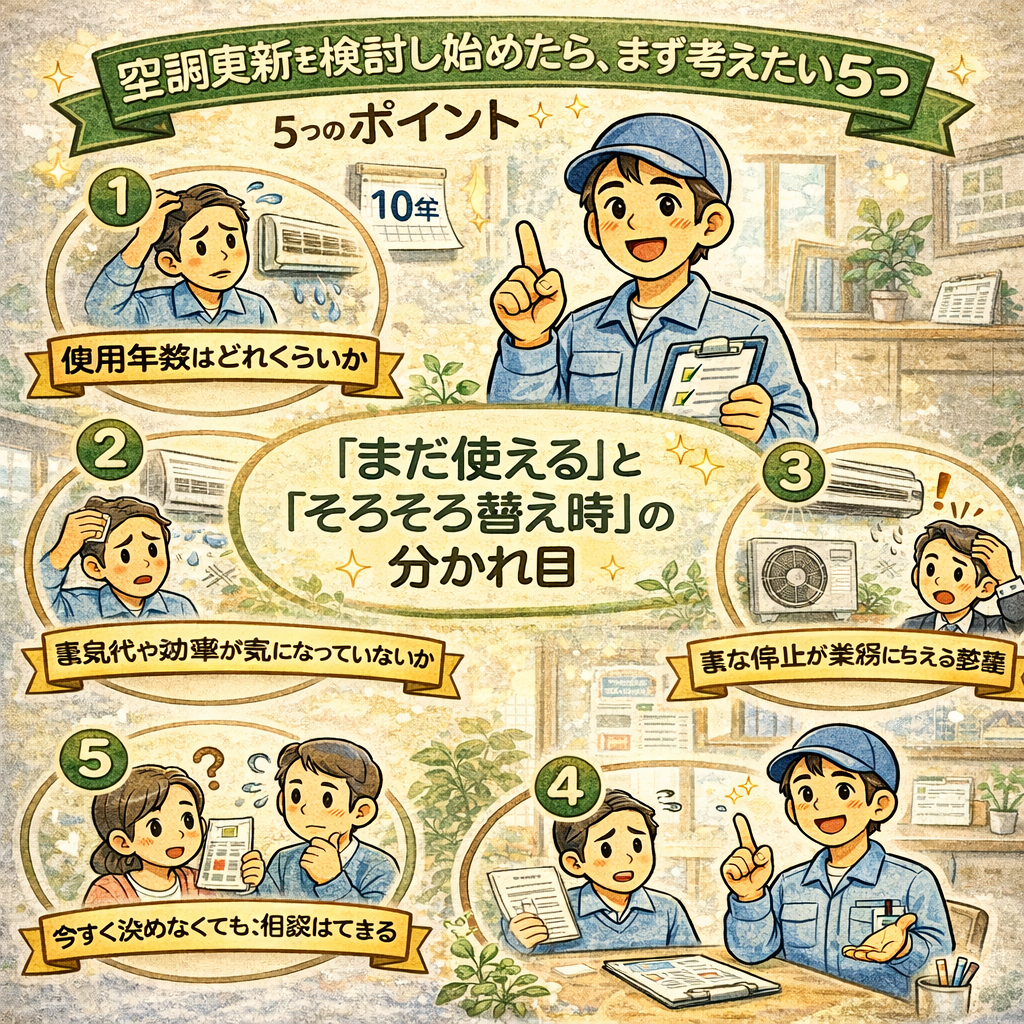 空調更新を検討し始めたら、まず考えたい5つのポイント