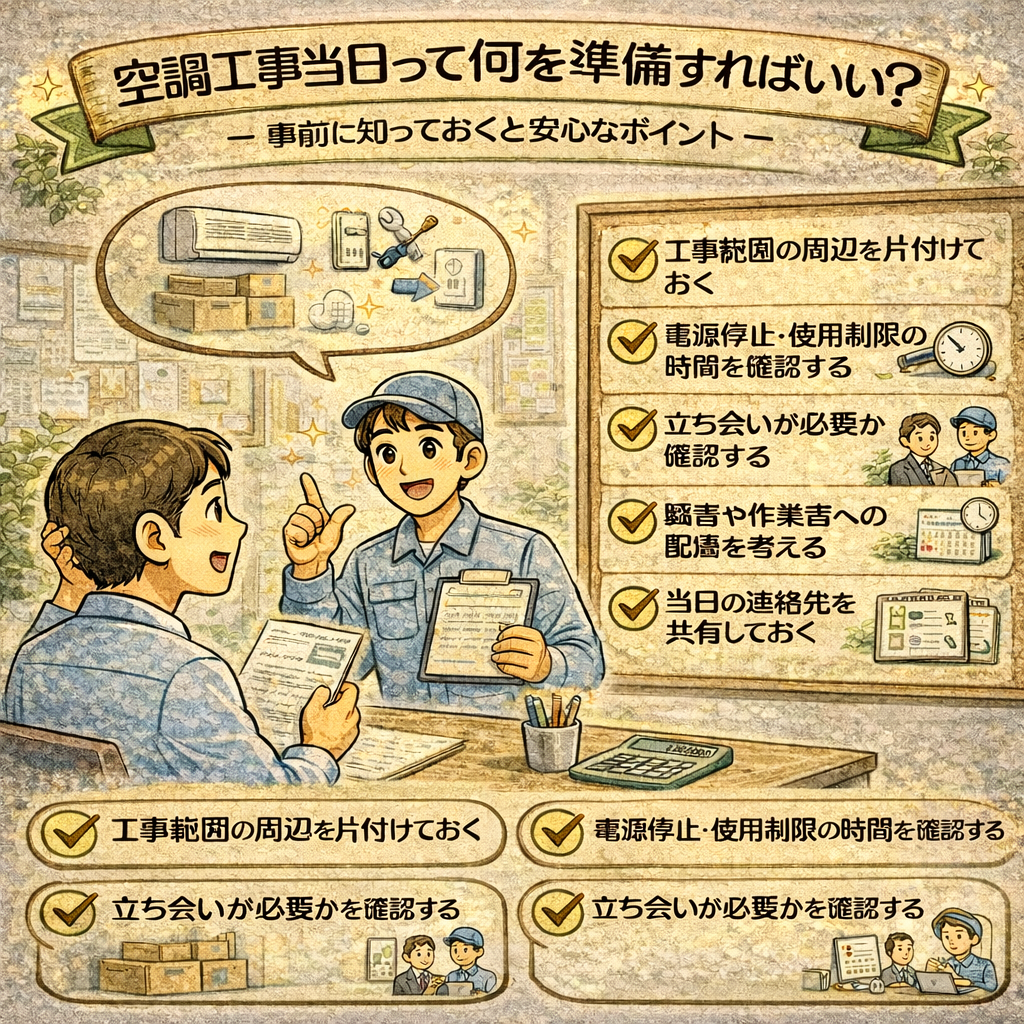 空調工事当日って何を準備すればいい？